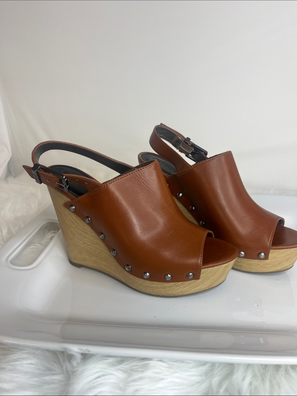 Sam Edelman Circus  Brown  Studded Slingback Wedge Sandals